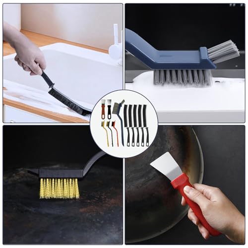 zeyedemo 11PCS Spaltreinigungsbürsten-Set mit Steifen Borsten Spaltreinigungsbürste und Fugenbürste Eckenreinigungsbürste Setfür Badezimmern Küchenspülen