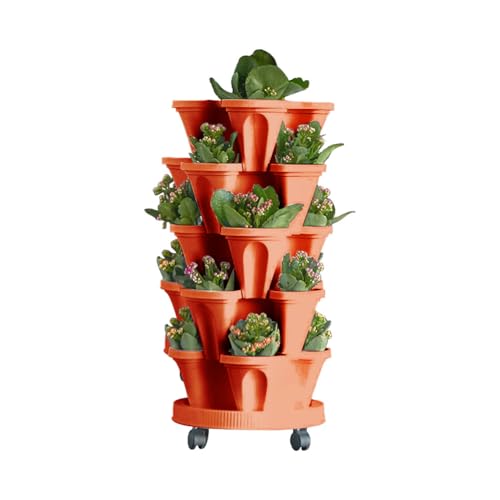 MTICYL Vertical Planter 5 Tiered,Stackable Planters for Strawberry Herb Flower and Vegetable Stacking Garden Tower Gardening Pots with Removable Wheels and Bottom Indoor Outdoor