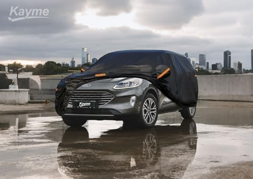 Image of Kayme 7 Layers SUV Car Cover Custom Fit for Ford Escape (2000-2025) Waterproof All Weather for Automobiles, Outdoor Full Cover Rain Sun UV Protection.Black