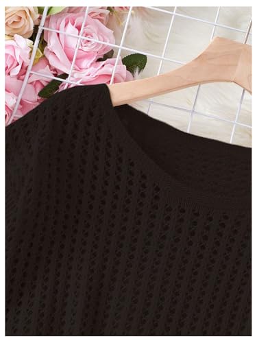 Verdusa Women's Hollow Out Sheer Knit Top Dolman Sleeve Pullover Cover Up4