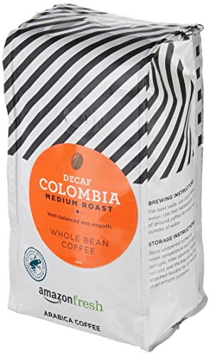 Image of Amazon Fresh Decaf Colombia Whole Bean Coffee, Medium Roast, 12 Ounce