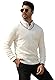 Feziakuk Strickpullover Herren V-Ausschnitt Pullover Herbst Winter Langarm Sweater Basic Winterpullover Warm Arbeitspullove Tops, Weiß L