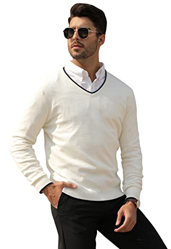 Esobo Men's Cotton V Neck Sweater Knitted Jumper Sweater Long Sleeve Pullover Top2