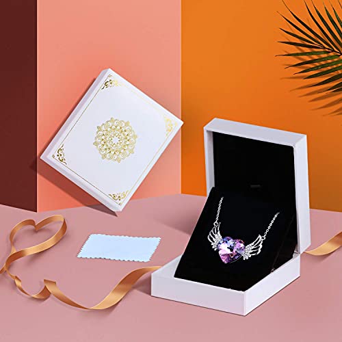 Plato H Women Alloy Angel Wing Heart Necklace Amethyst Pink Crystals For Mom Pendant Jewelry Fashion Guardian Angel Pendant Of Teen Girl Mothers Day Gifts For Her #TOP4