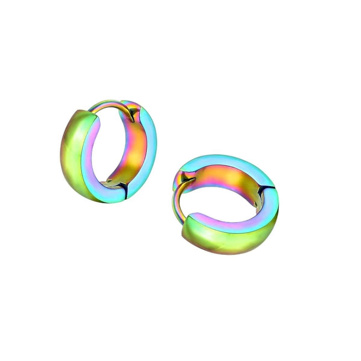 BIYONGDE Mens Womens Circle Huggie Hinged Hoop Earrings, Stainless Steel, Minimalist, Classic