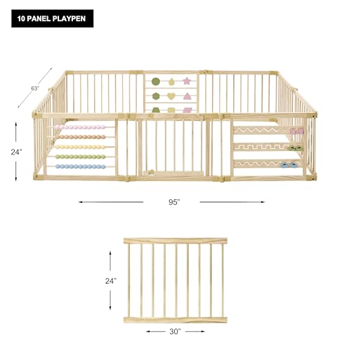 Wooden Playpen Extra Large for Toddlers and Babies - 3 Theme Toy Design - (8/10) Wood Panels - Foldable and Adjustable Baby playpen - Extra Large Baby playpen
