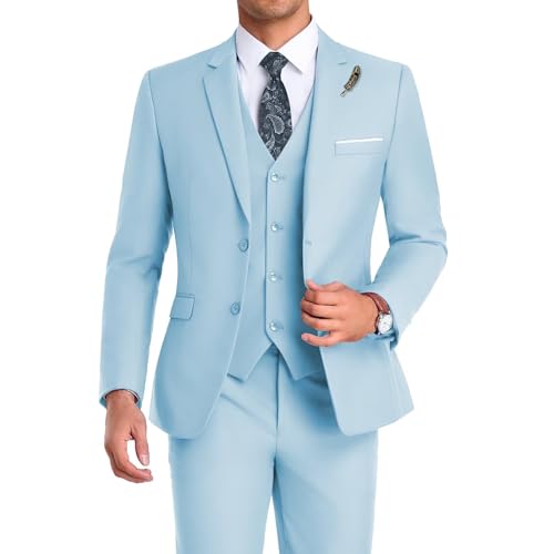 Mrbuerly Homecoming Suits, Sky Blue 3 Piece Prom Suits for