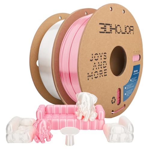 Image of 3DHoJor Silk PLA Filament 1.75mm, PLA Filament 1.75mm Silk Shiny 3D Printer Filament, 1kg*2 Cardboard Spool, Dimensional Accuracy + /- 0.03 mm, Fit Most FDM Printer(Silk White+Pink)