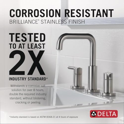 Image of Delta Faucet Nicoli Widespread Bathroom Faucet Brushed Nickel, Bathroom Faucet 3 Hole, Bathroom Sink Faucet, Drain Assembly, Stainless 35849LF-SS