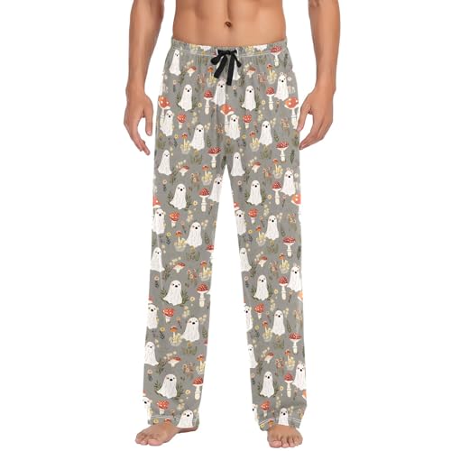 Mens Cotton Pajama Pants Sleep Lounge Pj Bottoms Sleepwear with Pockets Drawstring S Simple Ghost Mushroom2