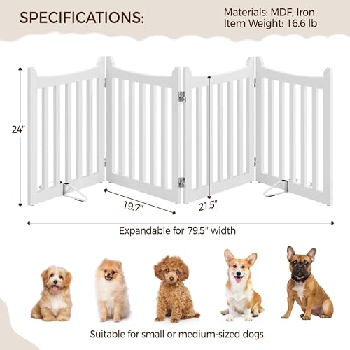 Image of Yaheetech 24in 4-Panel Wooden Freestanding Pet Gate for Indoor Stairs | Dog Fence with 2 Support Feet for Doorways /Halls /Kitchen, Foldable for Storage,Easy Assembly,Ideal for Puppy&Small Pets