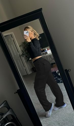 Niyokki Black Cargo Sweatpants For Women Wide Leg Elastic High Waisted Soft Straight Leg Baggy Sweat Pants With Pocket Casual Lounge Pants Cute Comfy Joggers thumb #7