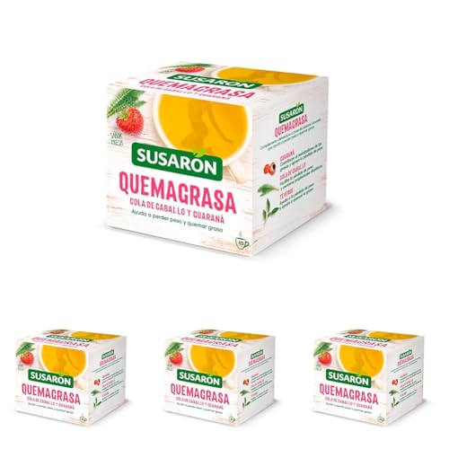 Susarón | Infusión Quemagrasa Cola de caballo y Guaraná | Sabor Fresa | Caja 10 bolsitas (Paquete de 4)