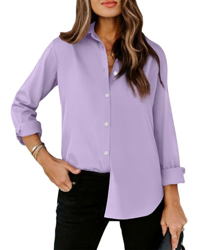 Image of siliteelon Striped Button Down Shirts Women Cotton Long Sleeve Work Blouses