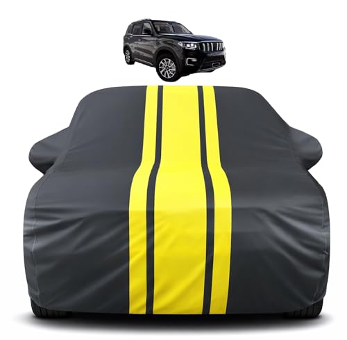 Image of Auto Hub Car Cover Compatible with Mahindra Scorpio N with Mirror Pocket, Soft Cotton Lining, Scorpio N Car Cover Waterproof - Yellow-Black