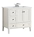 Simpli Home Chelsea 36" Right Offset Bath Vanity with White Quartz Marble Top, Soft White