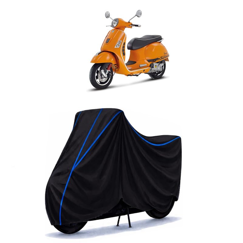 Image of Scooty Cover Water Resistant for Vespa | Universal Scooter & Bike Cover | Heavy Duty UV Protection | Dust, Rain & Scratch Protection | Elastic Fit All Weather Indoor Outdoor | Black with Blue Piping