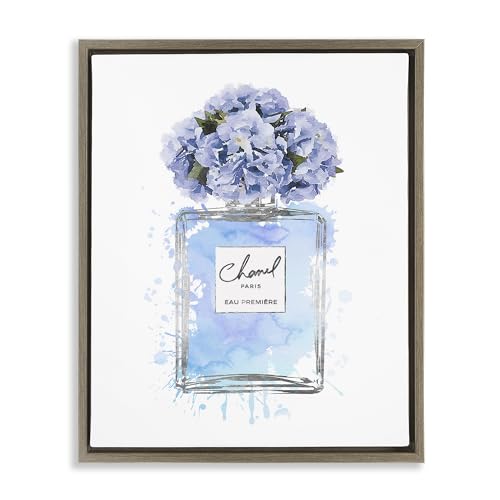 Image of Blue Flowers Perfume Bottle Glam, 24 x 30 Inch Canvas in Floater Frame | Stupell Industries . By Amanda Greenwood . Ready to hang once unboxed . Made in USA