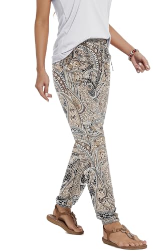 YUTILA Damen Sommer Lang Sommerhose - Leichte und Luftige High Waist Freizeithose - Casual, Lockere, Strandhose mit Kordelzug und Taschen