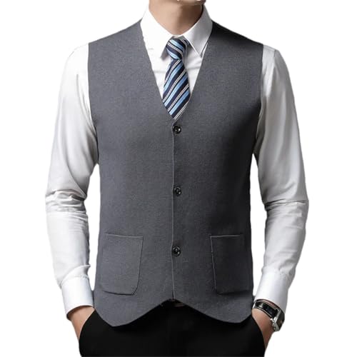 Fashion Solid Sleeveless Sweater Vest Men V-Neck Button Thickened Warm Cardigan Vest