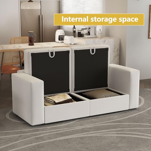 Image of QHITTY Loveseat Modular Sofa, 2 Seater Accent Couch with Hidden Extra Large Storage Space for Living Room, Beige White