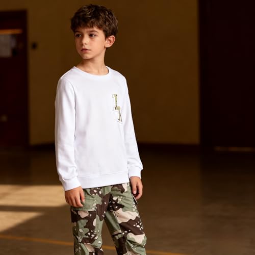 Image of Boy Clothes Plant Camouflage Pants LA Letter Print Top Sweatsuit Fall Boys Outfits Set