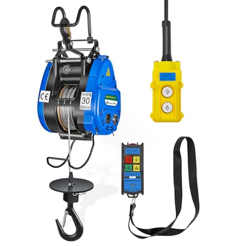 Mxmoonant Grúa de elevación eléctrica de 30 m, con carcasa de aleación con motor actualizado de 1500 W, cable de 6,8 m y control inalámbrico de 150 m, tipo reforzado para trabajar con necesidades