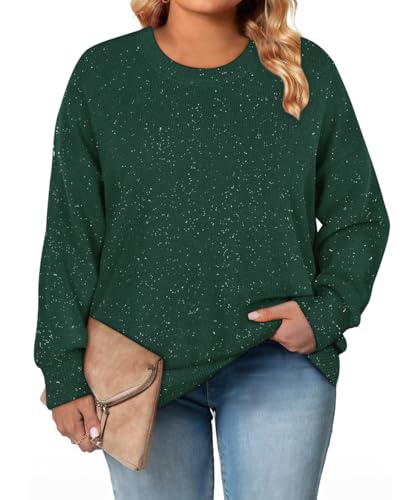 Image of CARCOS Plus Size Sweaters for Women Solid Crew Neck Knit Tops Casual Long Sleeve Pullover Sweater Sparkly Tunic Shirts