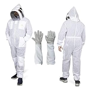 Bee Suit for Men & Women Beekeeping Suit Sting Proof Bee Veil Ultra Ventilated Full Body Beekeeper Suit with Gloves (X-Large), White