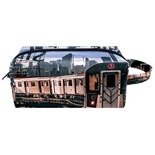 Trousse de Maquillage Zipper Pouch Travel Cosmetic Organizer pour Femmes et fillesTrain New-yorkais