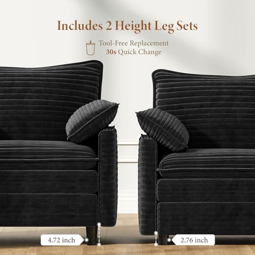 Image of Vesgantti 40 inch Single Seat Sofa, Comfy Cloud Couch Deep Seat Upholstered Couch Corduroy Modern Sofa with Armrest Pillow, Easy Assembly for Living Room, Bedroom and Apartment, Black