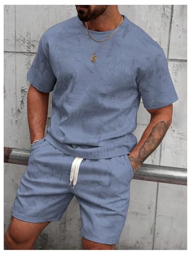 Men's Casual Outfits Short Sleeve Crew Neck Summer T Shirts and Drawstring Shorts Tracksuits Set4