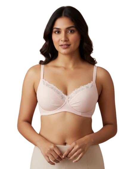 Organic Cotton Bamboo Nursing Bra for Women Non Padded Wire Free Feeding Bra with High Coverage, Soft Breathable Fabric, Hook and Eye Closure with Lace Trim Pink-image-24