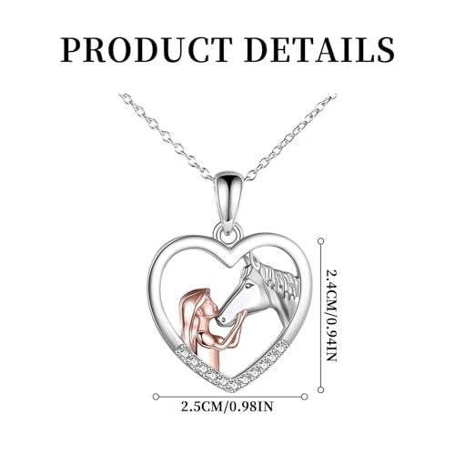 AJUNLKVDR Kette Mädchen,Silber Herz AnhäNger,Pferd und Mädchen Halskette,Pferde Herz Halskette,für MäDchen Freundin Mutter Tochter (Legierungsmaterial)