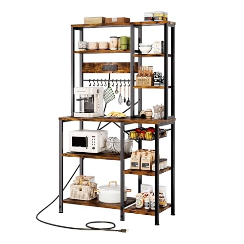 GRUSIGN Kitchen Bakers Rack with Storage, 6-Tier Coffee Bar Station