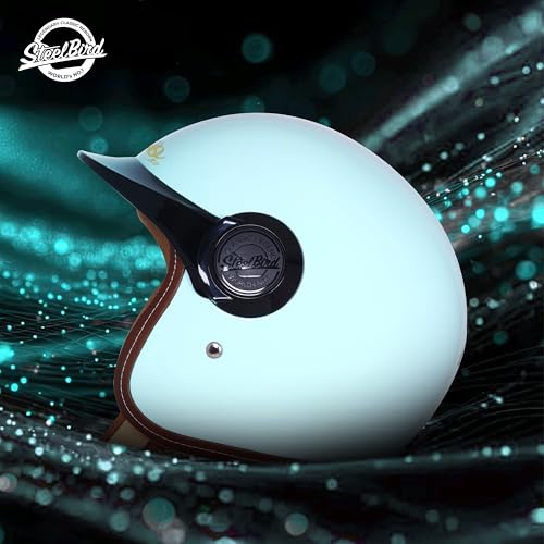 Image of Steelbird SBH 65 Retro 3.0 DOT and ISI Certified Open Face Helmet for Men and Women (Medium 580 MM,Glossy Sea Blue with Black Peak)
