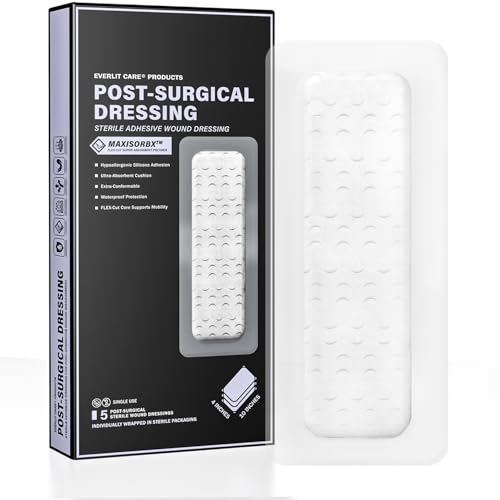 EVERLIT Post-Surgical Dressing | Sterile Waterproof Adhesive Dressing for Post-Operative Wound Care | Hypoallergenic Silicone Coated Bandage for Surgical Incision Pack of 5 (4