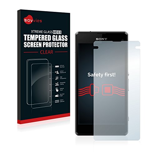 savvies Protector Cristal Templado para Sony Xperia Z1 Compact / Z1 Mini Protector Pantalla Vidrio, Protección 9H, Pelicula Anti-Huellas