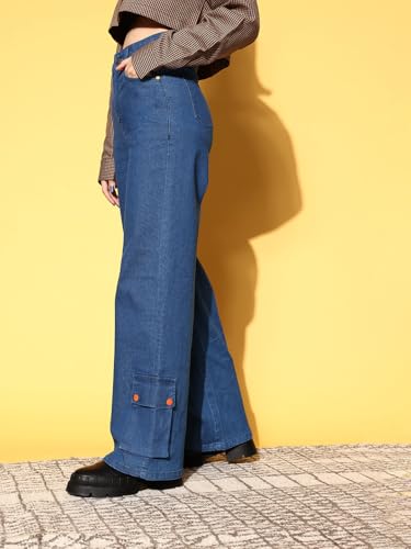 Image of Blue Hem Pocket Stretch Straight Jeans
