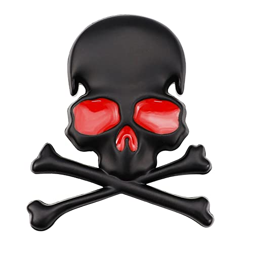 Image of 3D Skeleton Skull Emblem Car Side Rear Front Hood Trunk Door Fender Bumper Tail Box Car Motorcycle Personality Decoration Metal Badge Decal Sticker (1 PCS, Black Red), CR-Sk