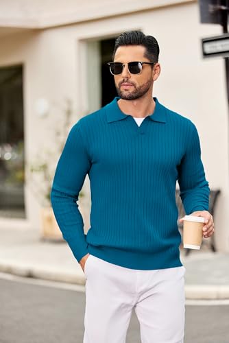 COOFANDY Mens Knit Polos Long Sleeve Casual Sweater Polos V Neck Collared Sweater Golf Polo Sweaters and Pullovers3