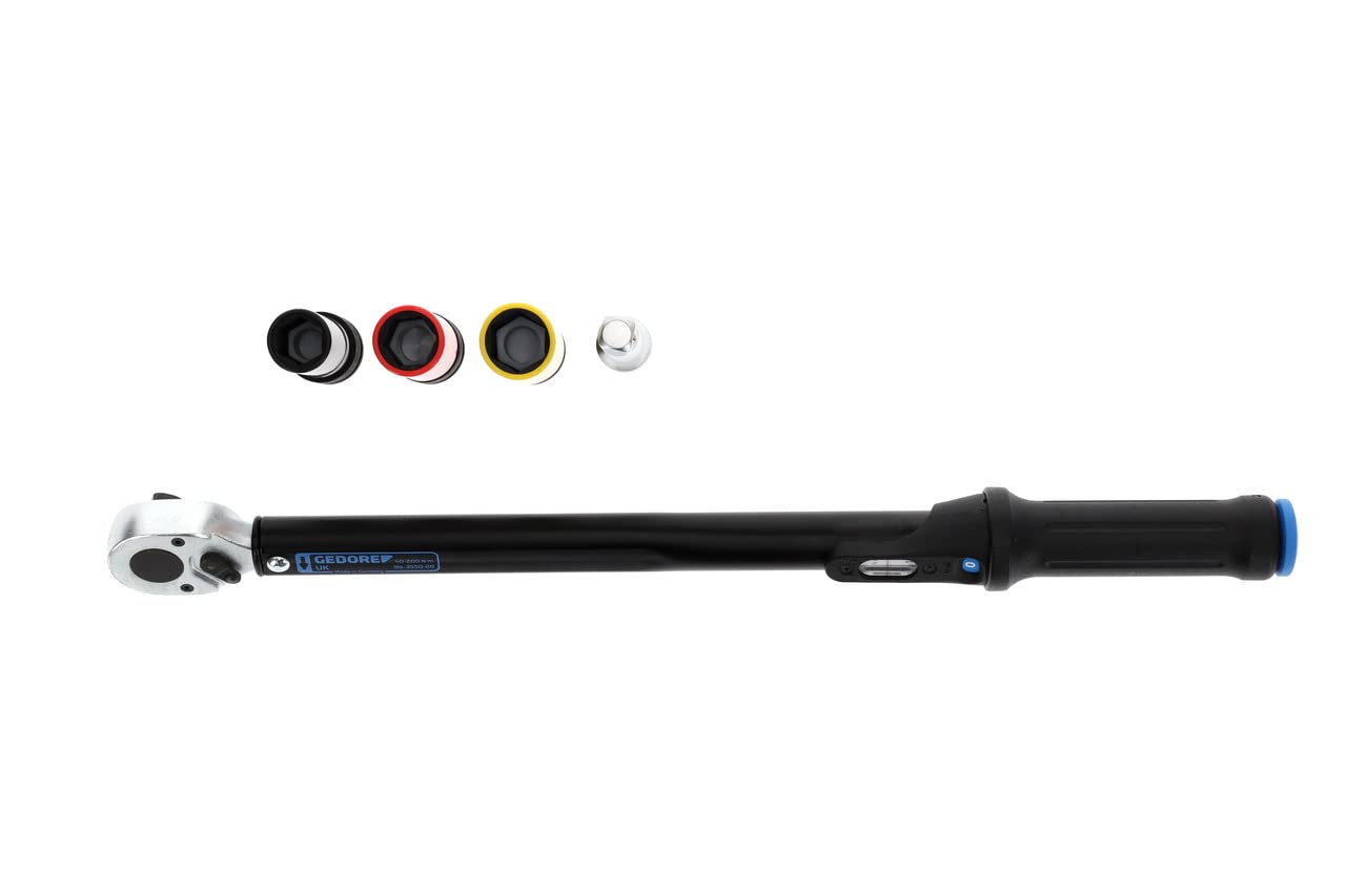 GEDORE 3550-UK-LS4 zestaw kluczy dynamometrycznych z napędem czworokątnym, 1/2", 40-200 N·m, zestaw z kluczami nasadowymi/przedłużaczem