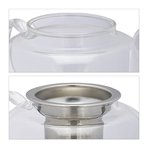 Relaxdays Tetera con Infusor, 600 ml, Vidrio Borosilicato, Acero Inoxidable, Jarrita Té a Granel, Transparente/Plateado - Imagen 7