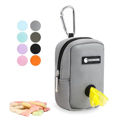 COOWONE Kleine Leckerli-Tasche mit Kotbeutel-Spender für Leine, tragbare Gehbeutel, Kotbeutelhalter, freihändige Hunde-Leckerli-Tasche (Grey)