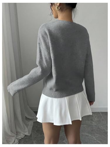Image of RoseSeek Women's 3D Floral Appliques Crewneck Sweaters Long Sleeve Drop Shoulder Pullovers Elegant Knit Tops