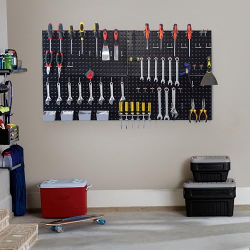 Pegboard Smith US-TNDK29S97BJF-PS 48X24 Inch Black Metal Pegboard Kit For Wall Organization With Hooks, Garage Storage Bins, And Utility Tool Board – Efficient Panel Tool Organizer. thumb #4