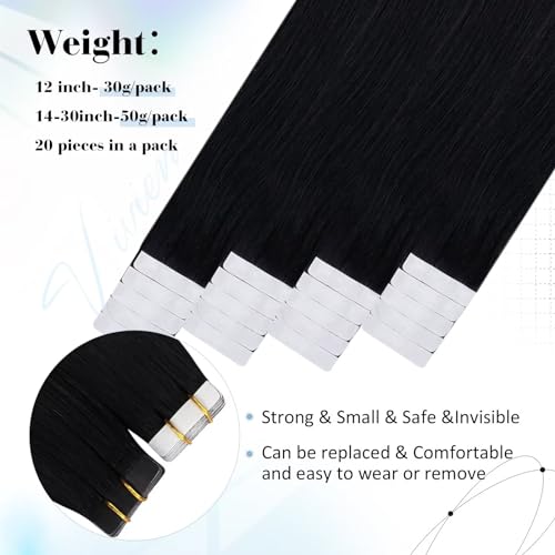 Vivien Tape in Extensions Real Human Hair Black 12 Inch Invisible Natural Hair Extensions Tape in Jet Black Short Soft 20pcs 30g #1 - Image 3