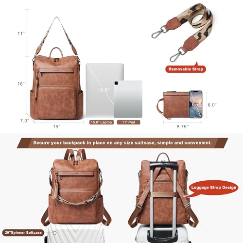 Image of Shrrie Vegan Leather Laptop Backpack for Women 15.6 inch Work Backpack Fashion Travel Backpack Purse for Travel College Work
