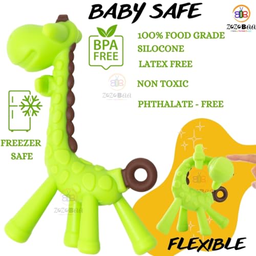 Image of Giraffe Soft Silicone Teether for Baby Gums, Teething Toys for Babies, BPA Free, Pain-Relief, Non-Toxic, 100% Food Grade, Soothing & Smooth Edges Easy to Grasp Chewable - Green (Pack of 1)