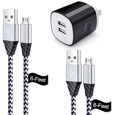 Micro USB Cable, Charging Block, 6FT Fast Charger Android Phone Cords with 2.1A Dual Wall Charger Compatible for LG stylo 2/3 LG G3 G4 K30 K20 Plus K7 K8, Kindle Fire 7 HD 8 10 Tablet Cover